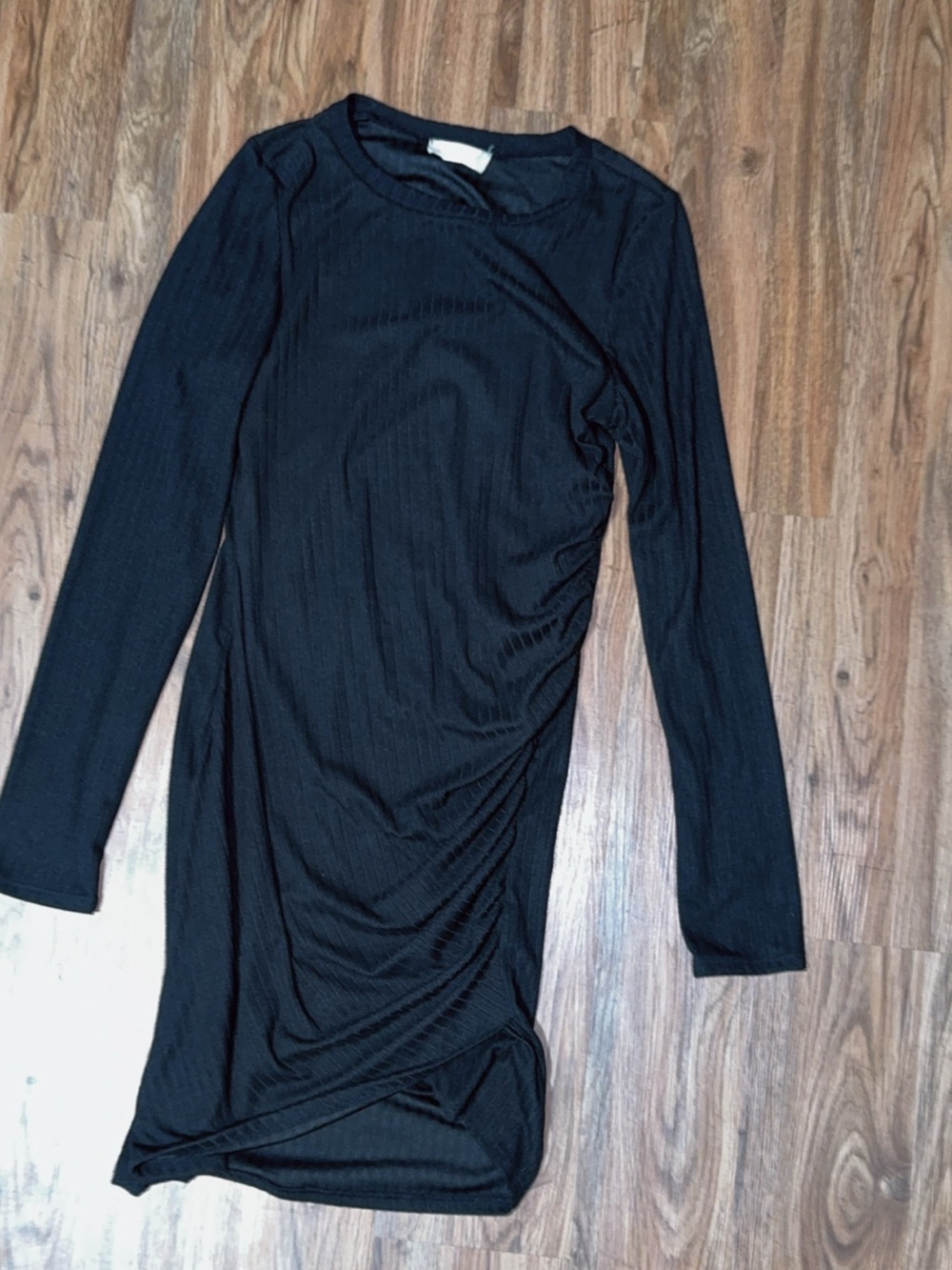 Altar'd State Black Ribbed Ruched Long Sleeve Bodycon Mini Dress Size L